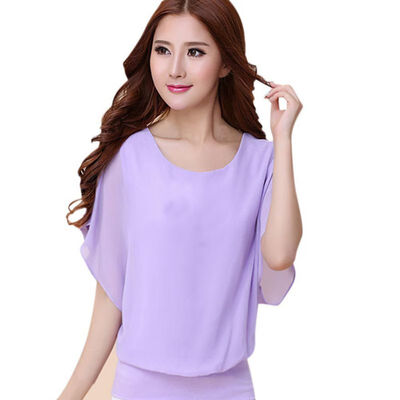

Womens Tops Fashion 2017 Women Summer Chiffon Blouse Plus Size Ruffle Batwing Short Sleeve Casual Blouse Black White Red Blue