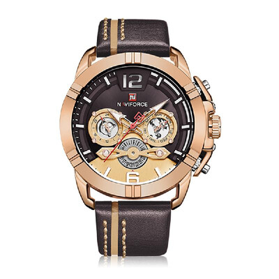 

NAVIFORCE Leather Band Quartz Wristwatch Fashion Outdoor Sports Multifunctional Watch 3ATM Waterproof Luminous Man Watch NF9168 Ro
