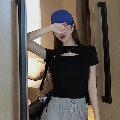 

Slim Sexy T-Shirt Womens T Shirts Casual Summer Short Sleeve Hollow Out O-Neck Solid Color Pullover Tee Tops Slim T-Shirt