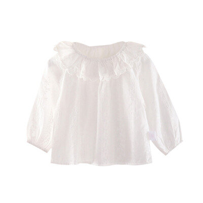 

Baby Girl Shirt Casual Solid Color Flower Embroidery Lapel Lace Collar Long Sleeve Doll Shirt