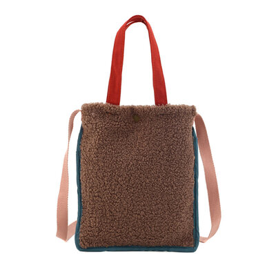 

Fashion Women Color Block Plush Handbag Snap Button Crossbody Shoulder Bag