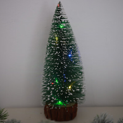 

Lights Small DIY Christmas Tree Fake Pine Tree Mini Sisal Bottle Brush Christmas Tree Santa Snow Christmas Decoration Tree