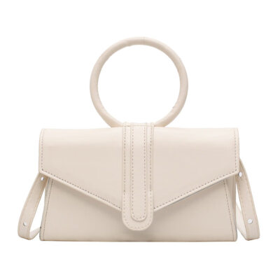 

Lady Simple Solid Color Ring Handle Faux Leather Crossbody Shoulder Envelop Bag