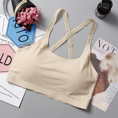 

Ice Silk Beauty Back Bra Women Cross Strap Bralette Large Size Bustier Underwear Lace Shoulder Strap Tank Tops
