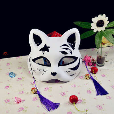 

Half Face Fox Mask Japanese Anime Hand Painted Kitsune Halloween Cosplay Mask Portable Party Mask