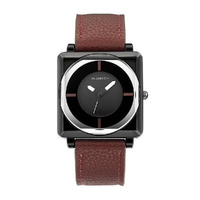 

REBIRTH Square Women Watches Contracted Leather WristWatches Quartz Clock Brown