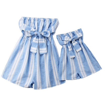 

Summer Sleeveless Toddler Girl Mom Striped Dress with Bow-knot Design Family Matching Outfits