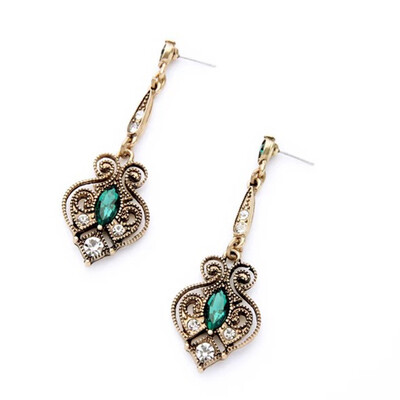 

New Style Fashion Retro Dangle Earrings Famous Brand Jewelry Antique Gold Color Green Earrings