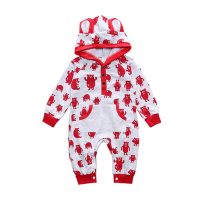 

Winter Warm Baby Romper 0-18M Toddler Costume Lovely Cartoon Printing New Born Baby Clothes Soft Hooded Design Infant Clothes
