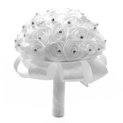 

White Artificial Foam Roses Hand Flowers Sweet Wedding Bouquet Bridal Flower with Lace&Pearl White Wedding Supplies