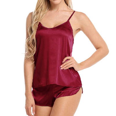 

Women Lingerie Casual Cami Shorts Solid Satin Babydoll Sleepwear Pajama