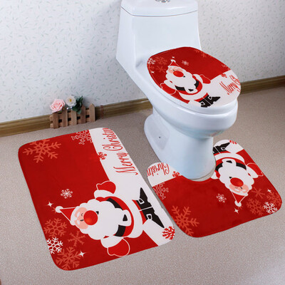 

Tailored 3PCS Christmas Bathroom Non-Slip Pedestal Rug Lid Toilet Cover Bath Mat Set
