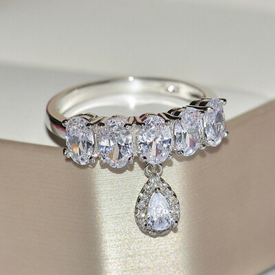 

Luxury Female Crystal Zircon Stone Cute Silver Color Oval Bands Finger Ring