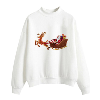 

Halloween Women Brushed Sweatshirt Autumn Winter Long-sleeved Santa Claus Christmas Tree Print Sweatshirt Happy Halloween
