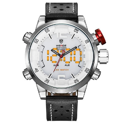 

WEIDE WH5210 Dual Display Two Movement Quartz Digtal Men Watch 3ATM Waterproof LED Backlight Dual Time Zone Week Alarm Month Calen