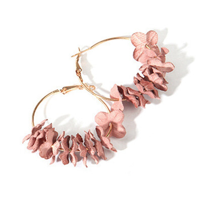 

Elegant Cloth Flower Drop Earrings Sweety Colourful Petal Alloy Ear Circle Big Earrings Charm Jewellery For Women