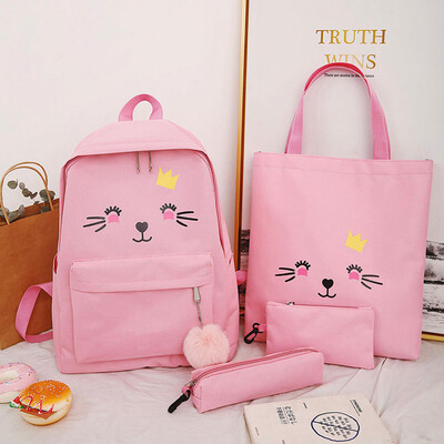 

Tailored Cartoon Alphabet Student Cat Backpack Casual Large Capacity Travel 4 Piece Set
