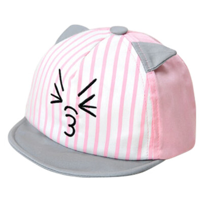 

Newborn Baby Hat Striped Cartoon Cat Design Kids Baseball Hat Boy&Girls Sun Hat Summer Cotton Caps Girls Visors With Ear A