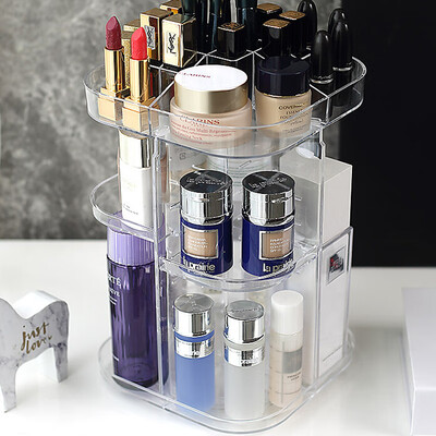 

Xiangyou town cosmetics storage box transparent acrylic rotating skin care products desktop racks heightening three-layer finishing rack