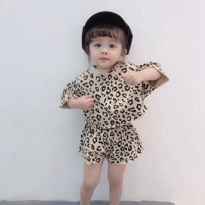 

Summer Leopard Printed T-shirt Short Pants Clothes Baby Girls Sets Childrens Suits Infants Girls Clothing Sets