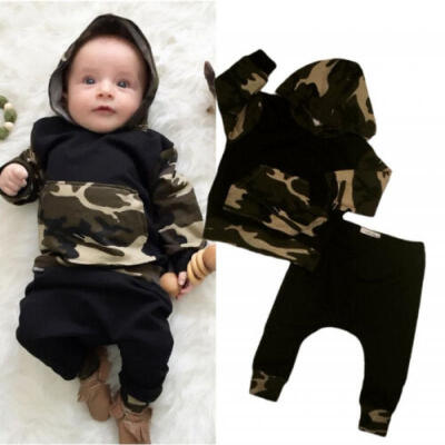 

USA Casual Toddler Baby Kids Boy Camo Hooded Tops Pants 2Pcs Outfits Set Clothes