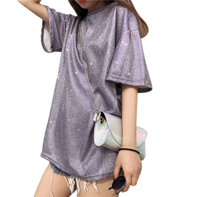 

Sequined Clothing Women Short Sleeve T-shirts Summer O-neck Tee Shirts teenagers Girl Casual Loose Party T-shirt