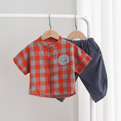 

Boy Casual Outfits Sets Summer Short Sleeve Plaid Print Tops Blouse T-shirtShorts Set