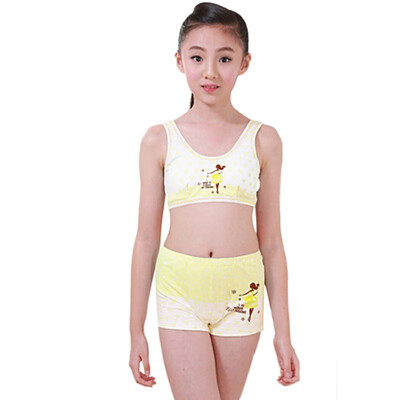 

Puberty Young Girls Cozy Undies Children Clothing Teenagers Cotton Yoga Underwear Set Training Bras Camisole Vest TopPanties