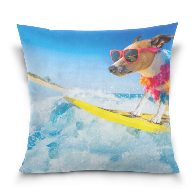 

ALAZA Throw Pillow Case Decorative Pillow Covers 16 X 16 inch Dog Surfing Pattern Pillowcase