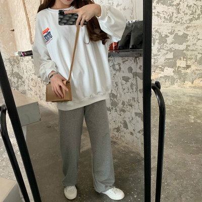 

Women Korean Style Jogging Two Pieces Set Autumn Female Loose SweatshirtHarem Pants Outfits Preppy Casual Friend Sets