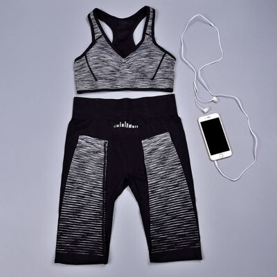 

Women Workout Gym Fitness Bras Pants Sets Leggings Fitness Sportwear Suits Shockproof Gathered Vest Elastic Pants