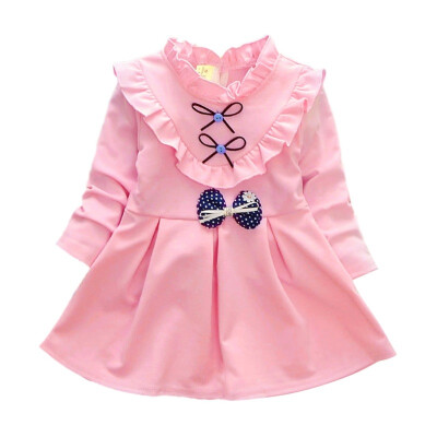 

2019 Autumn Casual Baby Girls Clothes Princess Dress Long Sleeve Bowknot Design Dress Children Pageant Sundress