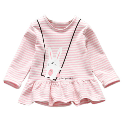 

Cute Baby Girls Princess Dresses Children Long Sleeve Striped Cartoon Print Dress Kids Pageant Party Dress1-6y 2019 Autumn