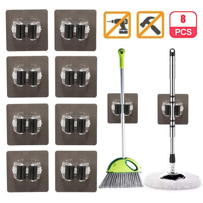 

Mop Broom Holder8 PcsSelf Adhesive Mop Grip Holders Wall Mounted Broom Hanger Tool Organizer Rack