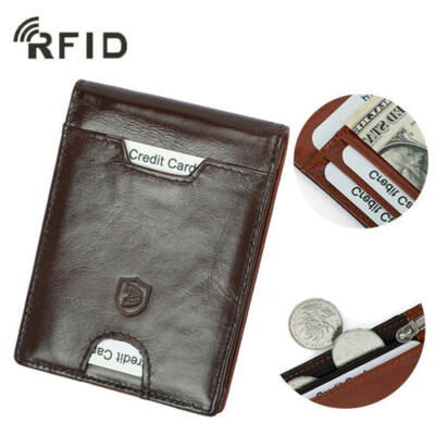 

Mens RFID Blocking Leather Slim Wallet Money Clip Credit Card Slots Coin Holder