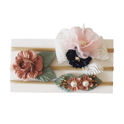 

Baby Girl Hair Accessories 3pcs Baby Cute Girls Flower Design With Lace Headband Headwear Apparel Photography Prop Party Gift