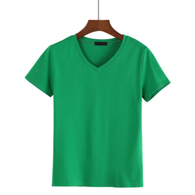 

Summer Women Solid Color V Neck Short Sleeve T-Shirt Casual Slim Fit Basic Top