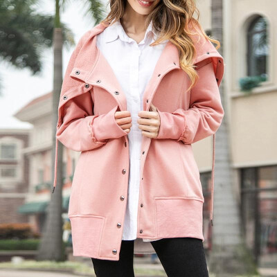 

Women Shawl Coat Solid Open Front Drawstring Press Stud Long Sleeves Casual Overcoat Coat Sweatshirts Outwear