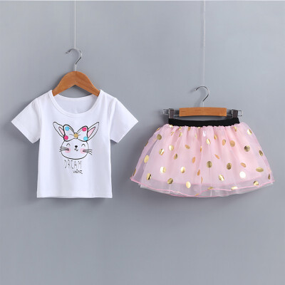 

2PCS Baby Girl Clothes Set Cartoon Print Tops T-shirt Tutu Skirt Clothes Set Outfits baby girl Princes Summer Clothing Suit