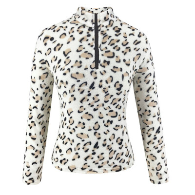 

Leopard Patchwork Plush Sweatshirt Women Warm Fleece Casual Winter Oversized Stand Collar Pullover Women Clothing Tops