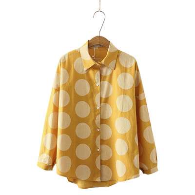 

EFINNY Fashion Dot Print Loose Blouses Long-sleeved Shirt Women Slim Lapel Blouses