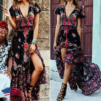 

Womens BOHO Long Maxi Evening Cocktail Party Summer Dress Beach Dress Sundress