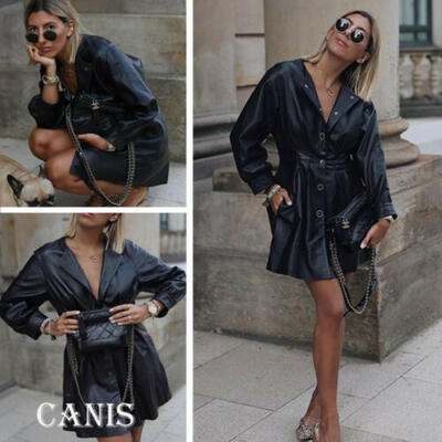 

Plus Size Womens PU Leather Cropped Biker Jacket Coat Slim Short Parka Outwear