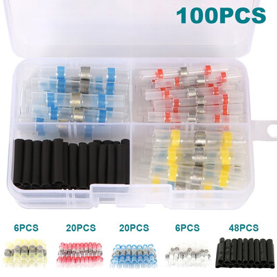 

100Pcs Solder Seal Heat Shrink Sleeve Set with Storage Box Butt Wire Splice Terminal Connector