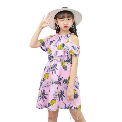 

Cute Girl Dress Summer Casual Baby Girls Flare Sleeve Off-shoulder Floral Print Chiffon Dress Kids Toddler Pageant Sundress