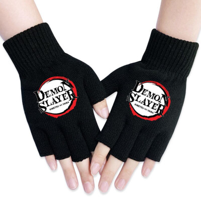 

lunanana Anime Demon Slayer Kimetsu no Yaiba Gloves Japanese Anime Cosplay Gloves Half Finger Gloves