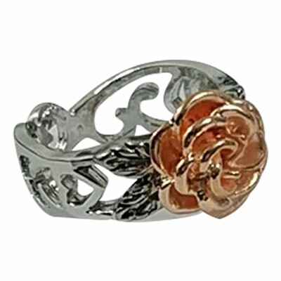 

European And American Fashion Exquisite Two Tone Floral Ring Rose Gold Flower Wedding Jewelry