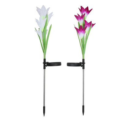 

Gobestart 2 Pcs Lily Flower Solar Powered Garden Stake Light Multi-color Change LED Light