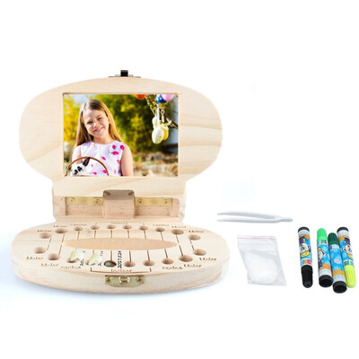 

JPGIF DIY Coloring Kids Tooth Box Organizer Baby Save Milk Teeth Wood Storage Box