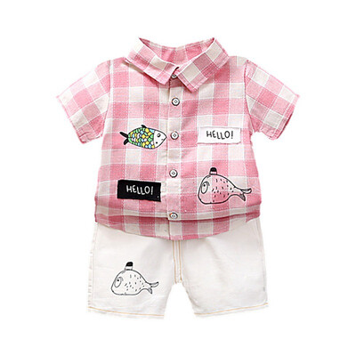 

Summer Baby Boy Clothes Plaid Print Short Sleeve Shirt White Shorts Casual Outfits Clothes